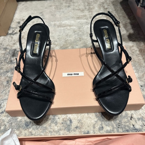 Miu Miu Shoes - Miu Miu Patent Black Strappy Heels BRAND NEW NEVER WORN IN BOX